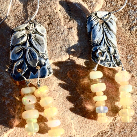 Antique Obsessions Jewelry - Antique Sterling Silver Genuine Opal Earrings 925